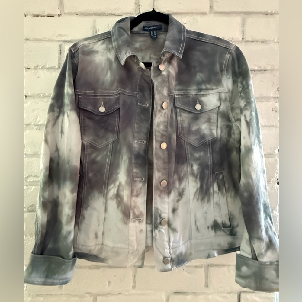 Vintage Wash Gray Tie-Dye Denim Jacket - 10